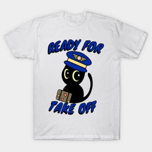 Funny black cat is a pilot T-Shirt